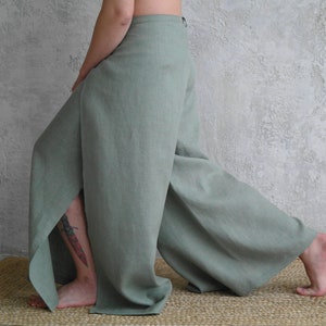 Linen Wrap Pants for Men, Men's Wide Leg Pants, Fisherman Linen Pants, Men's Natural Flax Pants, Loose Linen Pants, Yoga Men's Linen Pants