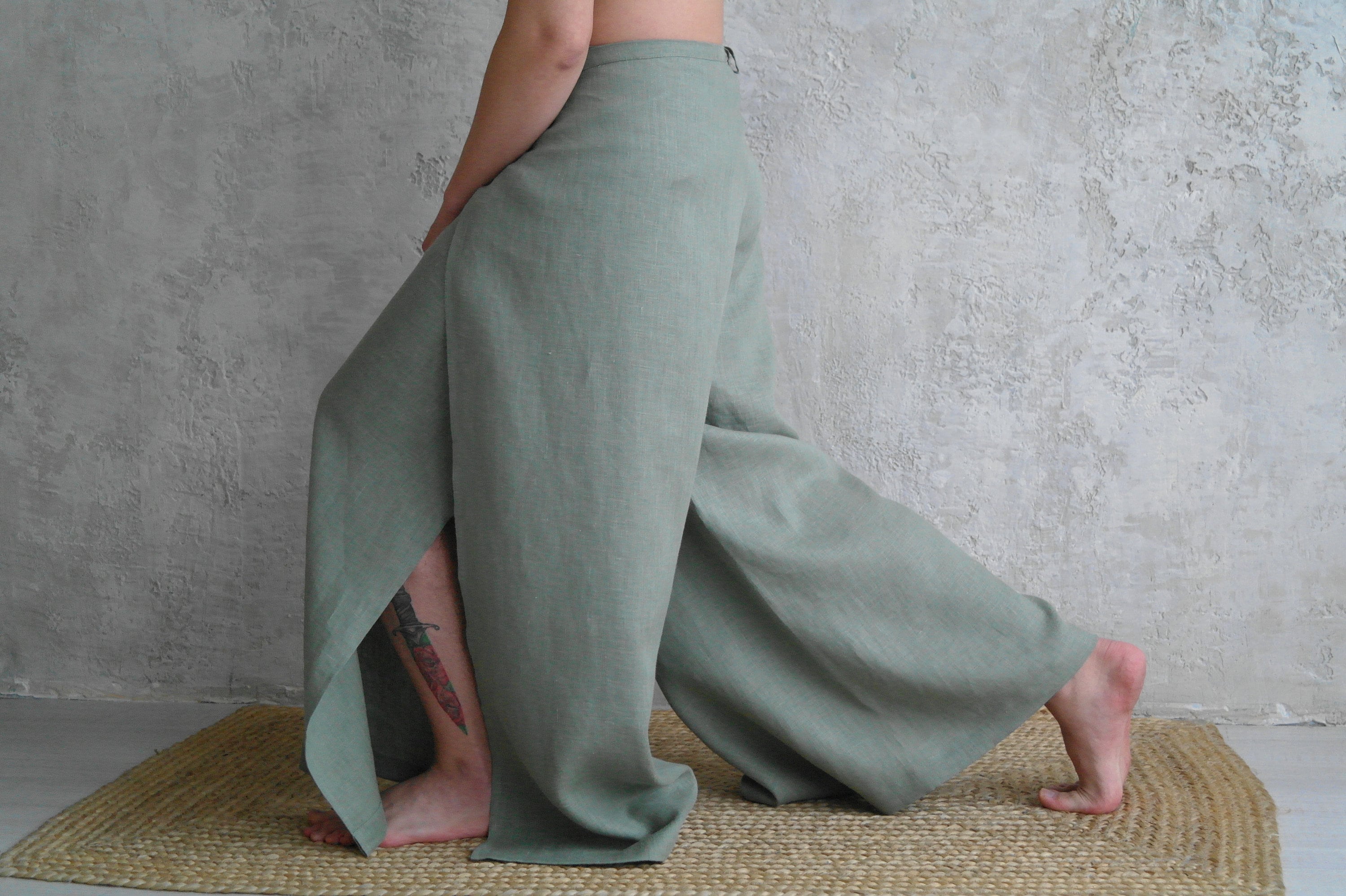 Linen wrap pants discount