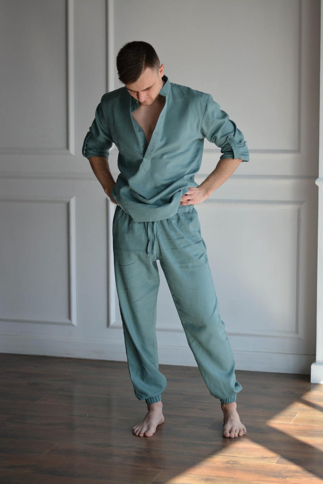 【NONCODE】Larian Backpoint Shirt + String Pants Set Larian Backpoint Shirt + String Pants Set - 논코드
