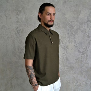 POLO Men's Linen Shirt, Linen Polo tshirt, Linen t-shirt for men, Organic Flax t-shirt, Linen Men's T-shirt, Summer shirt, Linen Basic shirt image 3