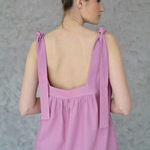 OPEN BACK Strap Top, Wide strap slip top, Linen tops for women, Linen top with long Straps, Open back top, Perfect summer top, Strap Top image 5