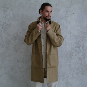 MEN&#39;S LINEN COAT, Linen Trench for Men, Mid-weight Linen Overcoat Men, Men&#39;s Linen Jacket, Linen Cardigan, Organic Flax Jacket, Gift for Men