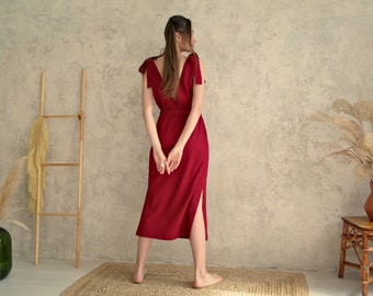 Robe d'été en lin dos nu, robe d'été dos nu, robe à bretelles, robe d'été, robes en lin pour femme, robe d'été parfaite, robe en lin rouge