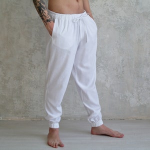 Casual LINEN PANTS for men, Men&#39;s linen pants, Linen Loose pants, Organic flax pants, Yoga pants men. Gift for Him! Organic linen pants