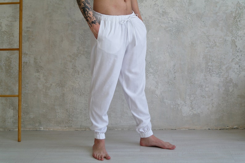 Casual LINEN PANTS for men, Men's linen pants, Linen Loose pants, Organic flax pants, Yoga pants men. Gift for Him Organic linen pants image 1