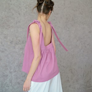 OPEN BACK Strap Top, Wide strap slip top, Linen tops for women, Linen top with long Straps, Open back top, Perfect summer top, Strap Top image 1