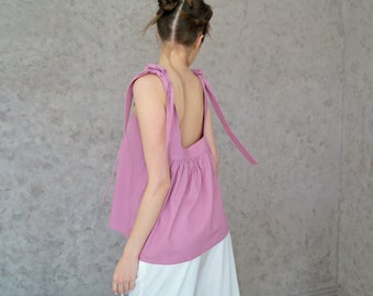 OPEN BACK Strap Top, Wide strap slip top, Linen tops for women, Linen top with long Straps, Open back top, Perfect summer top, Strap Top