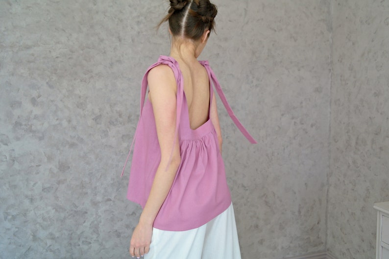 OPEN BACK Strap Top, Wide strap slip top, Linen tops for women, Linen top with long Straps, Open back top, Perfect summer top, Strap Top image 1