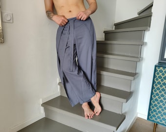 Fisherman Style Linen Pants for Men, Wrap-Inspired Trousers with Elastic Waist for Summer Travel