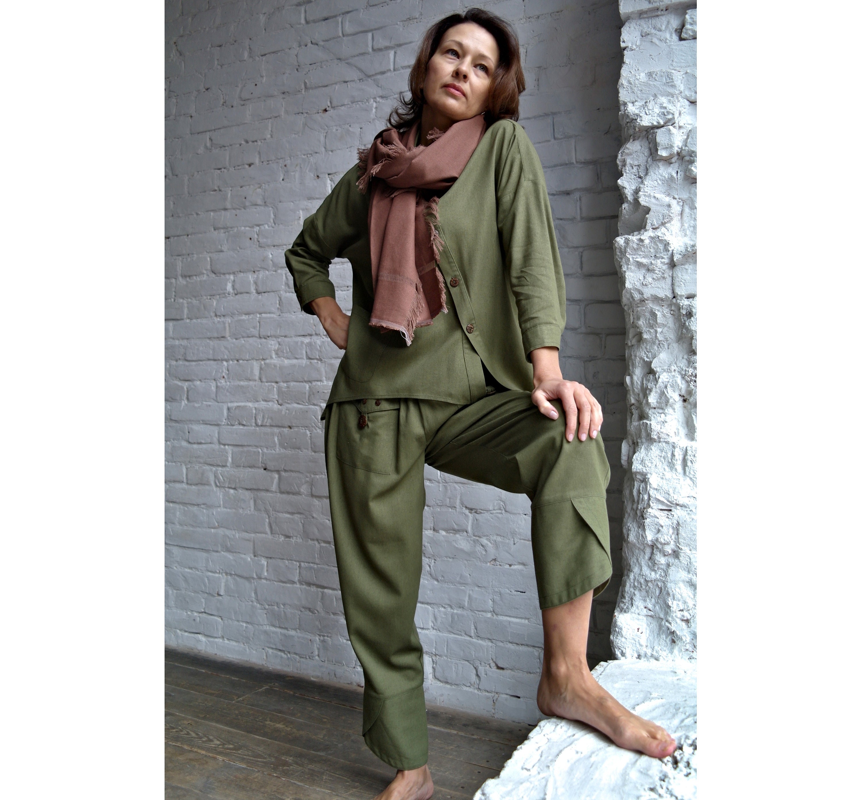 【I AM MARI】Washia Linen S/S T Blouse Wide Slacks Set Amazon.com: Kaei&Shi Casual Linen Two Piece Set Women,Sexy