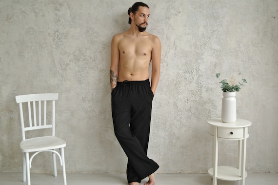 Black linen pants wide leg hotsell