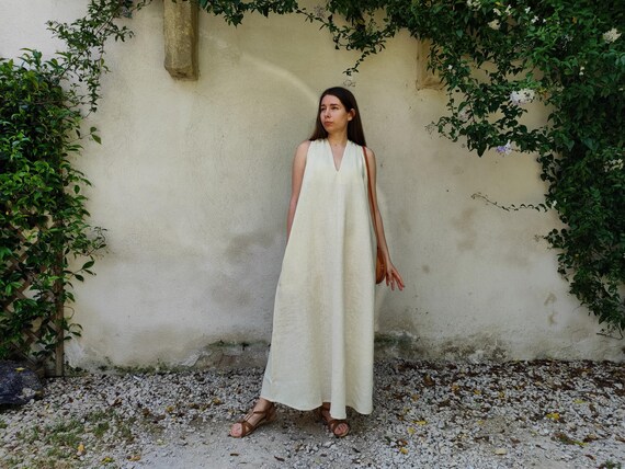 knee length dresses for ladies Slip Dress 'Iris', Linen Slip Dress