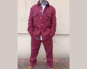 LINEN SUIT for Men, Casual Linen Suit, Loose Jacket and Straight Pants, Men's Linen Suit, Mid-weight Linen Suit for Men, Organic Flax Suit