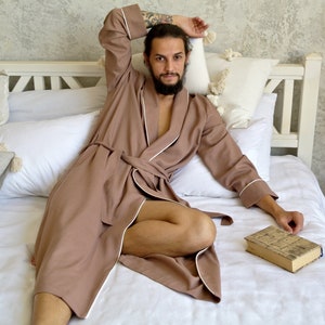 MENS Linen ROBE, Handmade Linen Robe, Linen Men robe, Natural linen loungewear, Men's Flax Robe, Long Linen robe, Men Homewear, Gift for Him