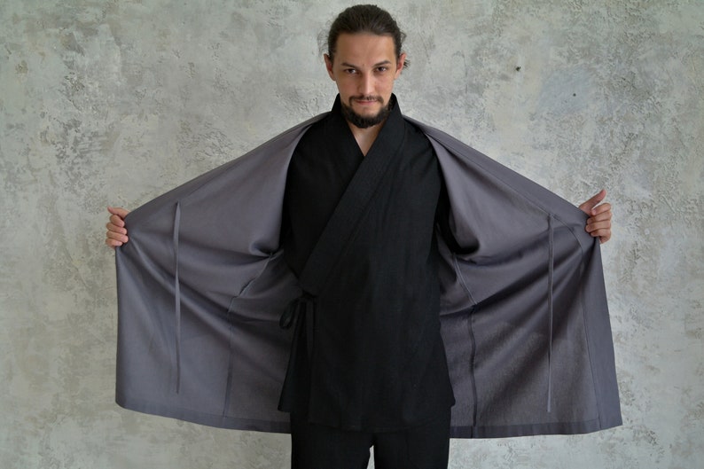 Men's Linen Jacket, JAPANESE Linen Cardigan for Men, Linen Men's Coat, Men Linen Robe, Organic Flax Jacket, Gift for Him image 10