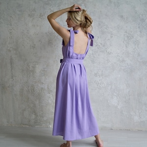 Maxi Linen sundress, Lavender Linen Backless Sundress, Wide Strap Slip dress, Linen dresses for women, Open back dress, PERFECT summer dress