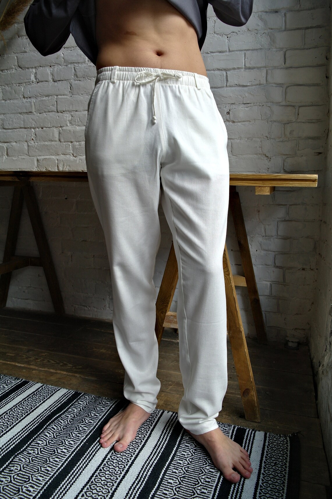 WHITE LINEN PANTS men Mens Linen Pants men Flax pants for Etsy