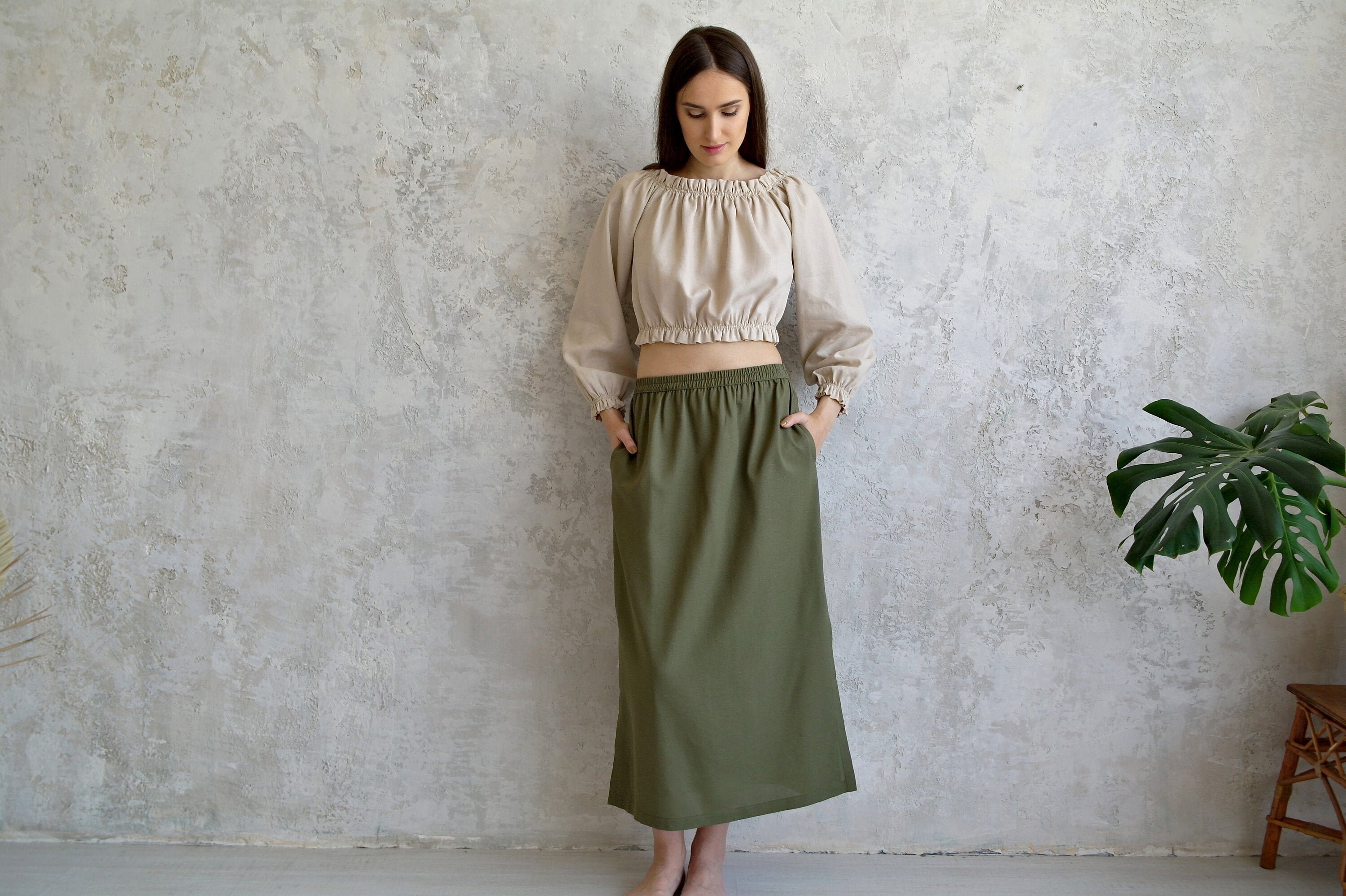 【eaphi】LINEN LIKE TIGHT SKIRT Linen Waist Band Leg Slit Mini Skirt – shop hey chick