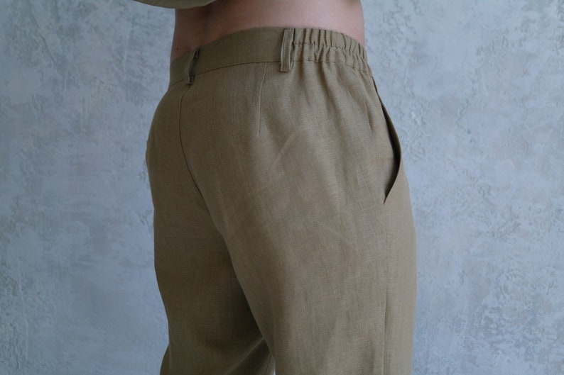 Pantalon en lin plissé pour homme, taille 2XL, vert sauge, pantalon en lin classique, pantalon de travail décontracté en lin OEKO-TEX, pantalon en lin naturel, cadeau pour lui image 4