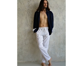 UNIQUE MEN'S LINEN Suit, Floral Linen Men set, Button down Shirt, Classic linen Pants. Natural linen shirt and pants, Organic Flax Men Suit