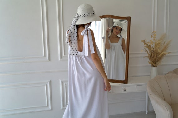 WHITE Linen Sundress Backless Sundress 