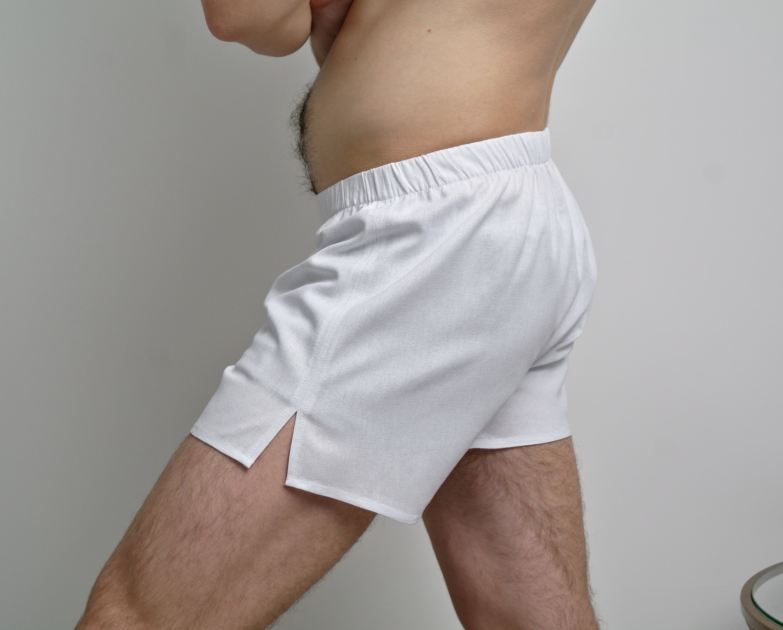 WHITE BOXER SHORTS, Linen Shorts, Men's Boxer Shorts, Linen Boxers