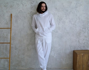 LINEN Hoodie and Linen Pants for MEN/ Linen Hoodie, Tapered linen pants/ Casual Linen suit/ Organic Linen Set. Gift for Him! Mens Flax Suit