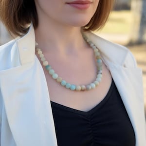 Collier en Perles dégressives Naturelles pierres AMAZONITE - Lithothérapie - Femme- Homme