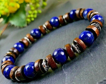 Bracelet Lapis Lazuli Bois Tibet