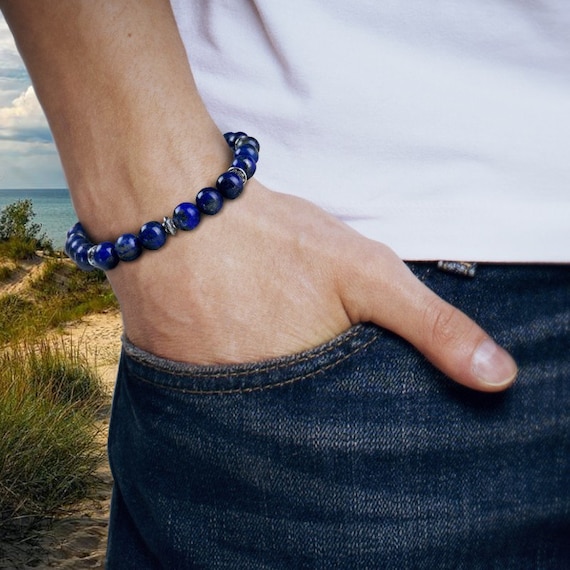 Bracelet Perles Lapis Lazuli Fait Main - Sur Mesure Pour Homme Ou Femme
