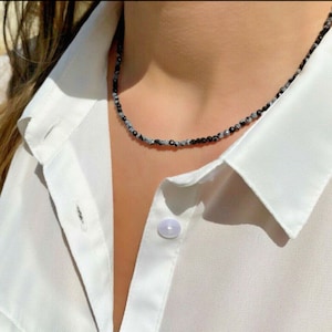 Necklace in Natural Pearls Obsidian flake - Lithotherapy - Neck ras