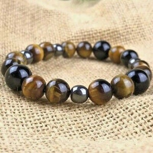 Obsidian Natural Stone Bracelet - Tiger&#39;s Eye - Hematite