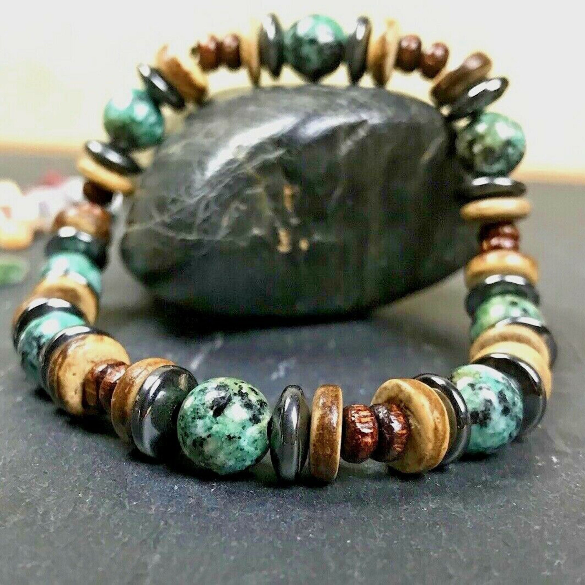 African Turquoise Bead Bracelet 8 mm Round Crystals Natural Turquoise  Bracelet  eBay