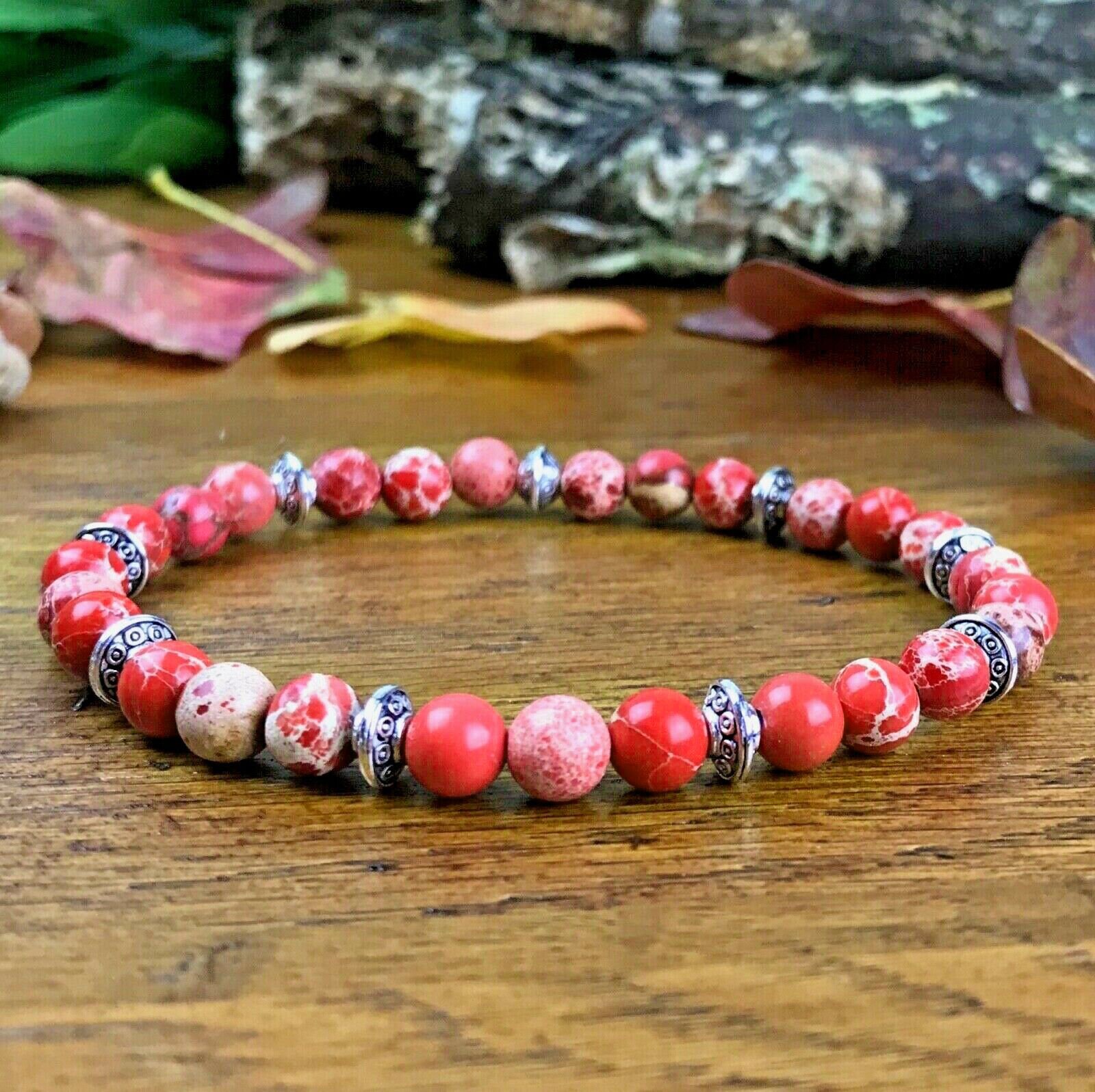 Bracelet Perles Jaspe Impérial Et Bois - Fait Main, Taille Sur Mesure - Style Bohème