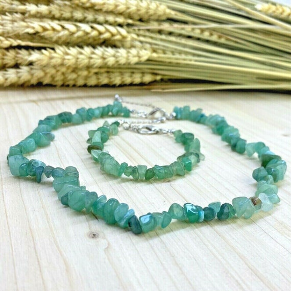 Parure Collier & Bracelet En Aventurine Naturelle - Pierres Semi-précieuses Vertes