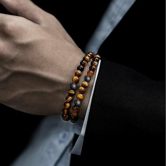 2 Natural Tiger s Eye Lava Stone Bracelets Large sizes available