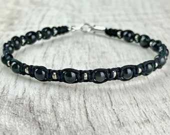 Macramé bracelet Natural stones Obsidian