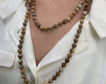 Collier en Perles  Naturelles pierres Jaspe - Lithothérapie 120cm