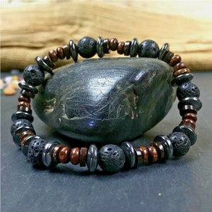 Bracelet lava stone Hematite wood natural stones