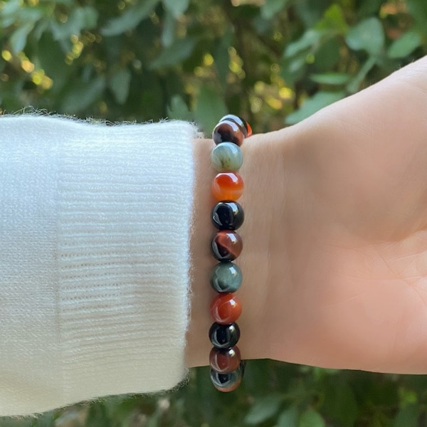 Natural stone bracelet Carnelian Tiger's Eye Obsidian