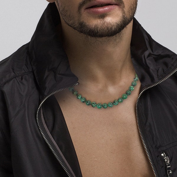 Collier Pierres Naturelles Perles Turquoise d'Afrique Idéal Cadeau ! Homme - Femme