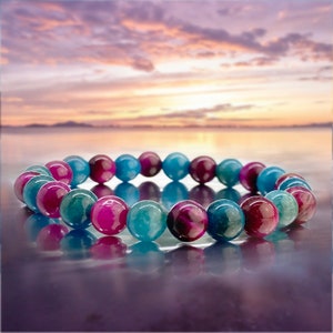 Bracelet pearls Pink Tiger Eye Apatite Natural Stones Large sizes available