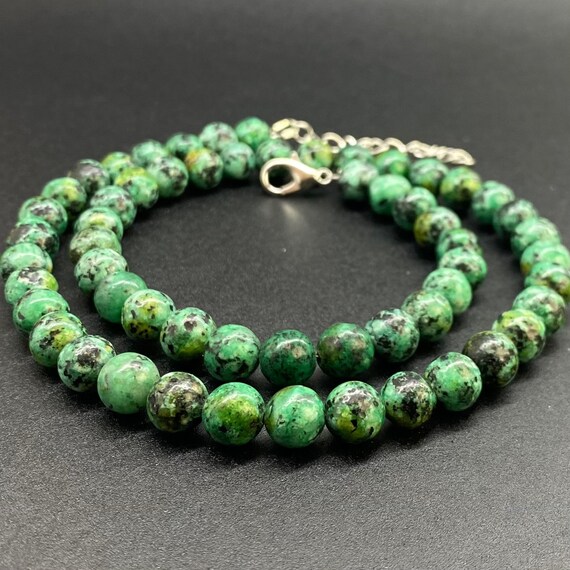 Collier Perles Turquoise D'Afrique Et œil De Tigre 50cm - Bijou Pierres Naturelles Cadeau Idéal
