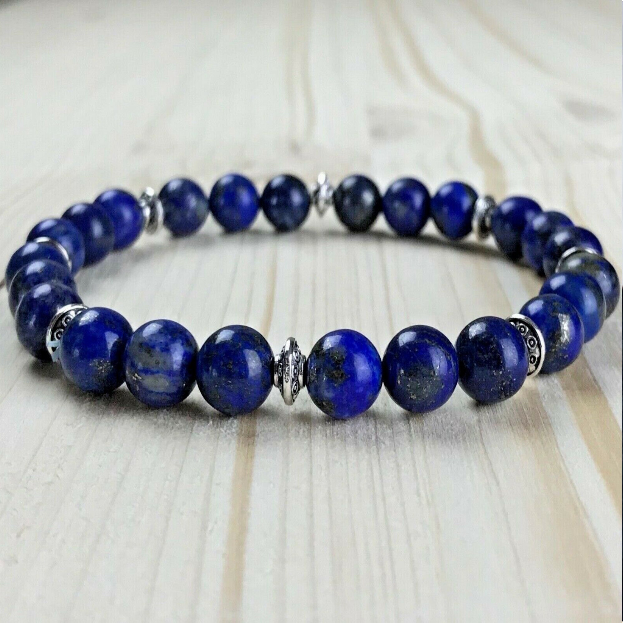 Bracelet 3 Rangs Lotus En Lapis Lazuli Naturel 5mm - Pierre Bleue, 50cm