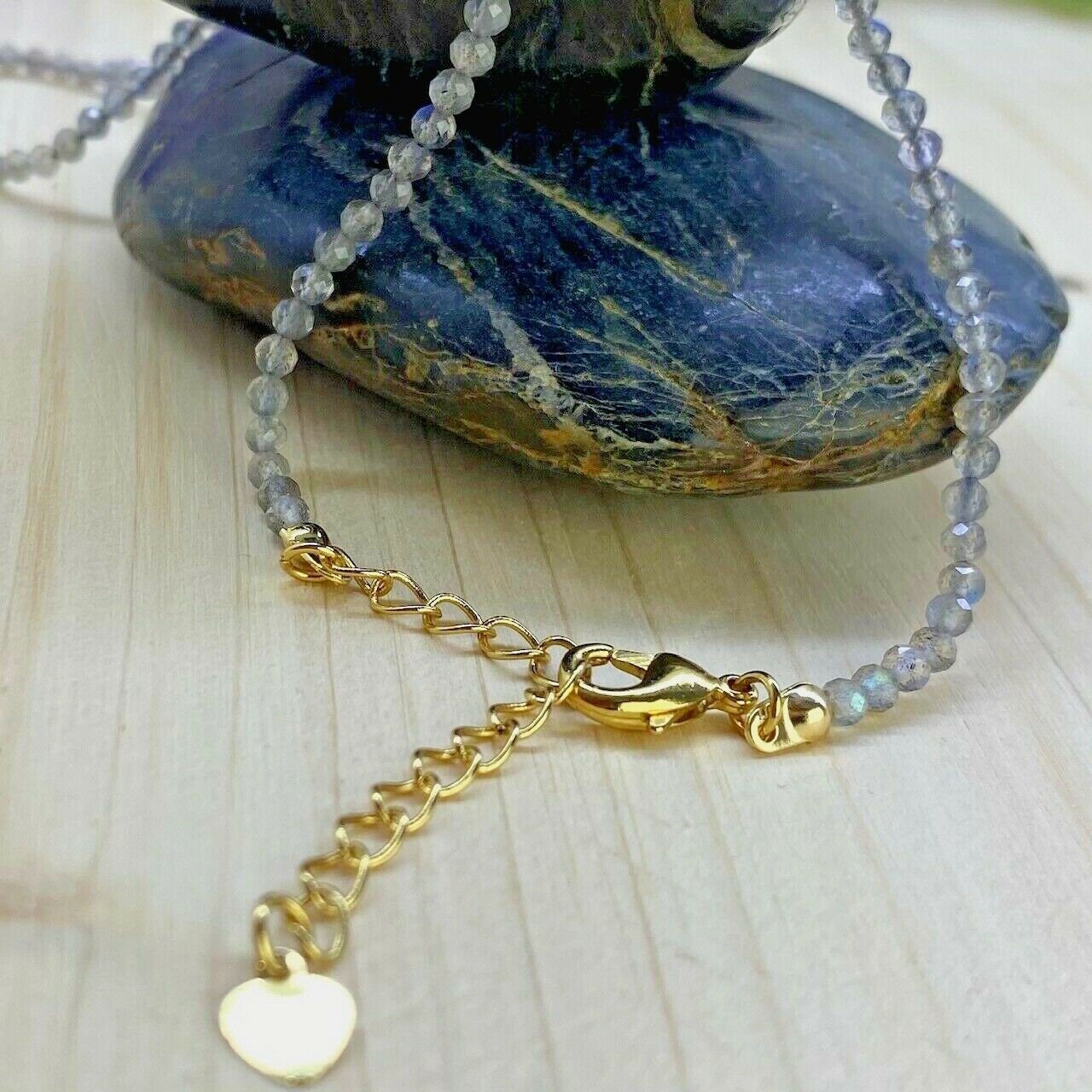 Collier De Perles En Labradorite Naturelle - Pierres D'environ 1,2 Cm - Bijou Vintage Modèle 5821 - Occasion Parfait état