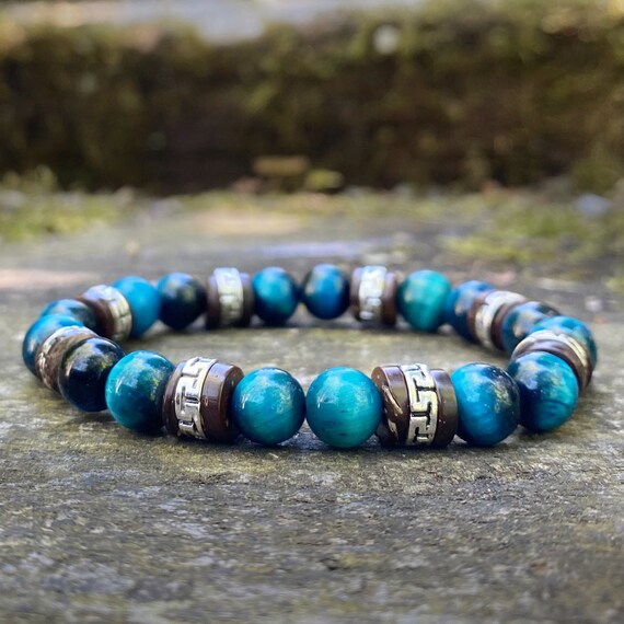 Bracelet Oeil Du Tige Et Perles Argentées - Homme Femme, Pierre Naturelle, Style Gourmette