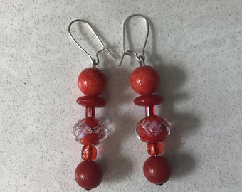 Red Bead Dangle Earrings