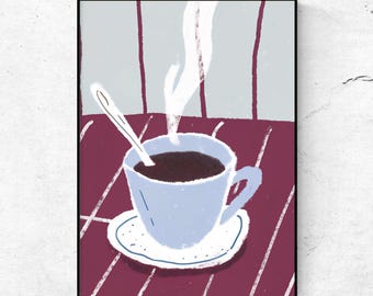 Minimalist Coffee Cup Art Print: Cozy Kitchen Illustration (Digital Download)