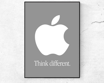 Apple Think Differentポスター：グレーロゴ、ワークスペースの装飾
