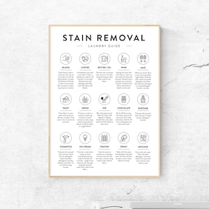 Stain Removal Guide, Laundry Room Stain Removal Print, Laundry Room Stain Removal Guide, Laundry Room Guide, Laundry Art, Laundry Room Decor